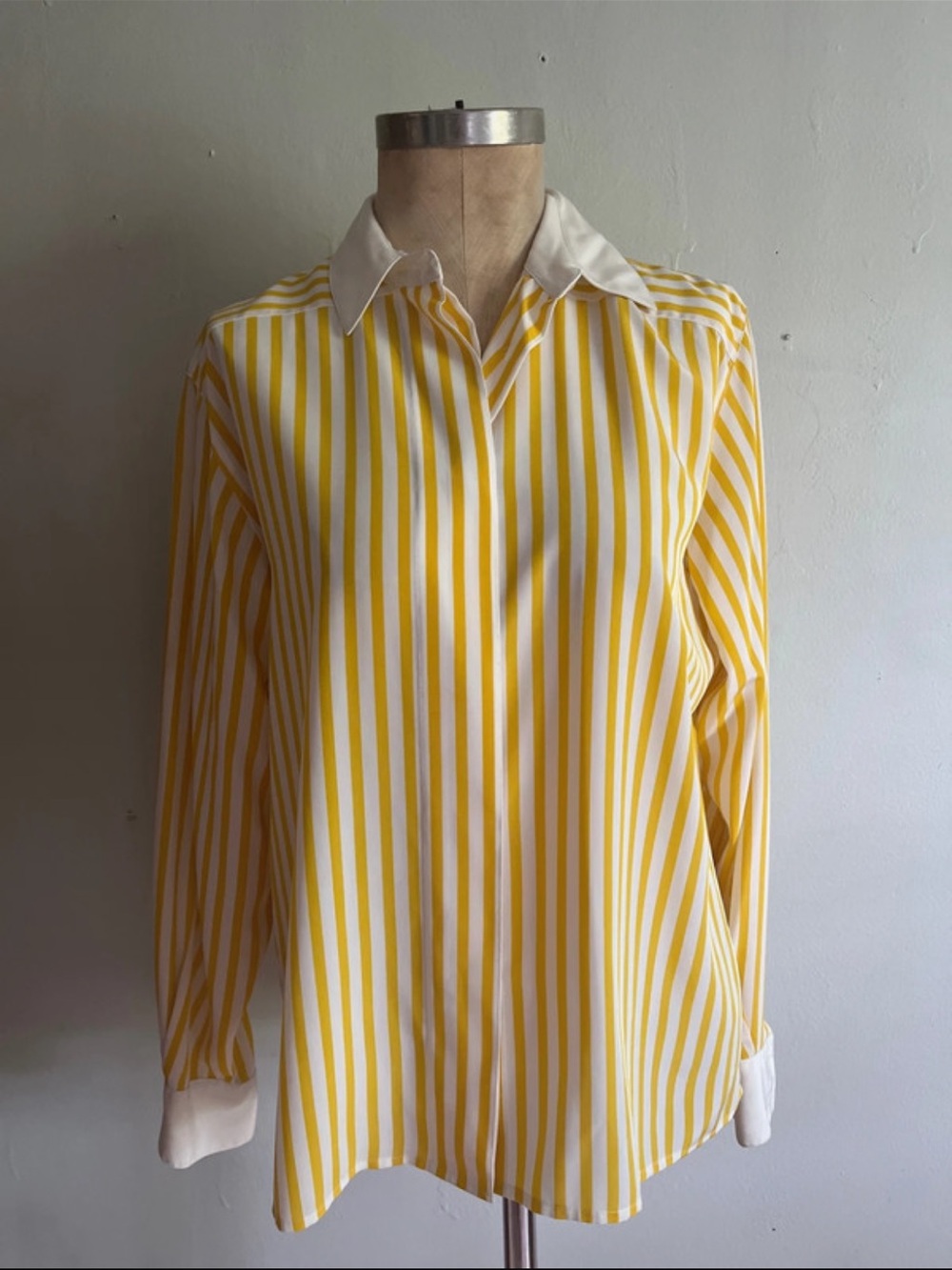 Liz Claiborne Yellow and White Vertical Stripe Button-Down Blouse